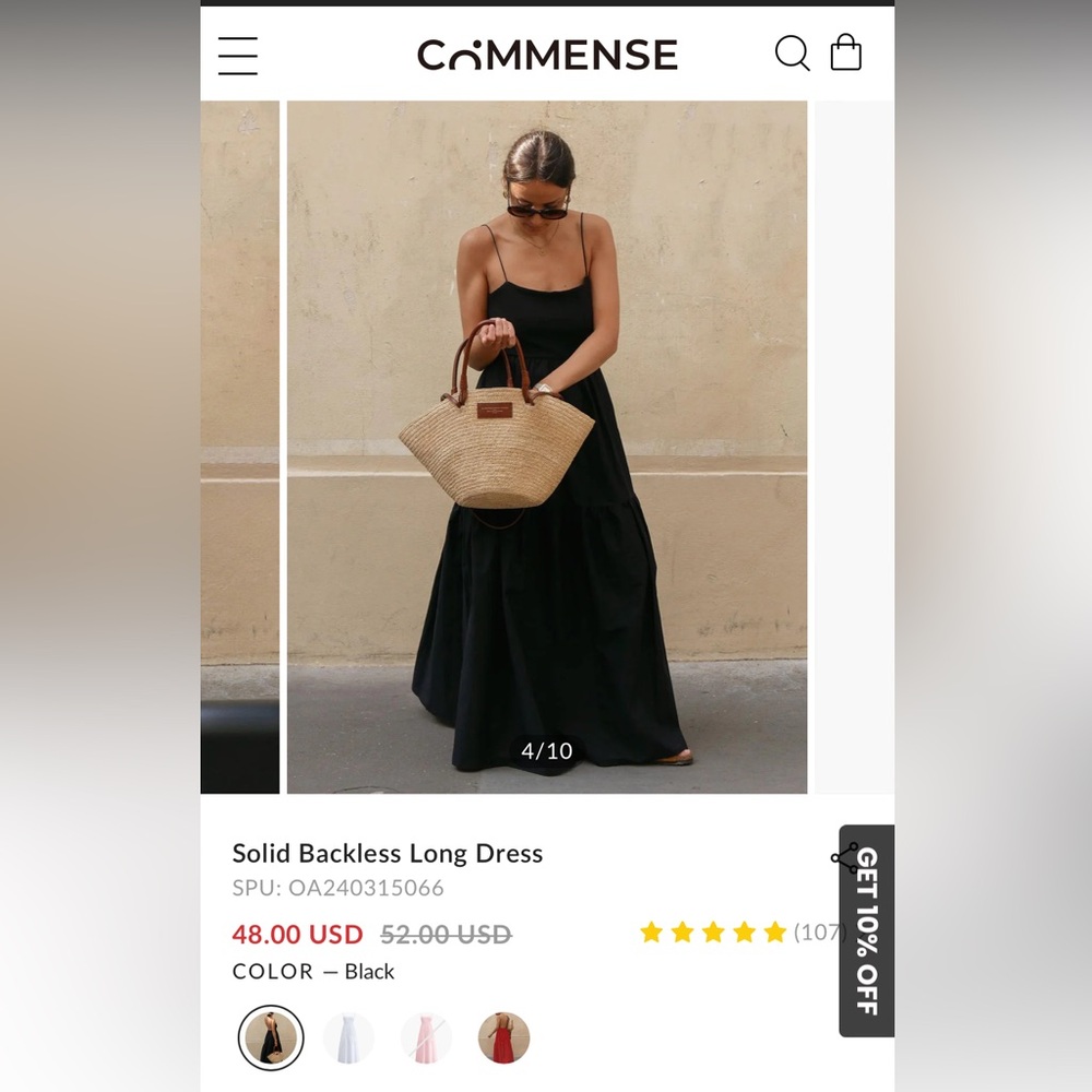 Commense Black Backless Spaghetti Strap Sundress